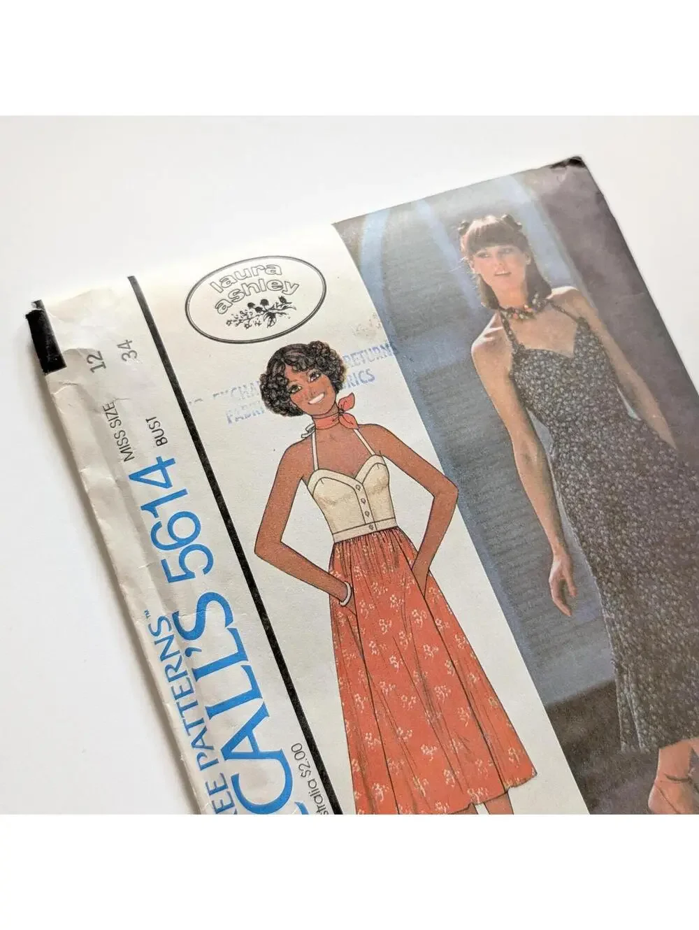 1977 Vintage McCall's Laura Ashley 5614 Sewing Pattern - Misses Top & Skirt